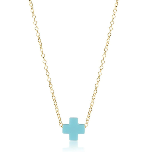 eNewton - 16" Necklace Gold - Signature Cross - Turquoise