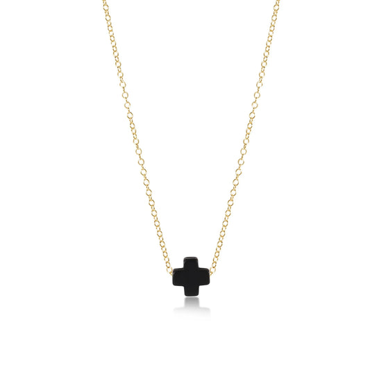 eNewton - 16" Necklace Gold - Signature Cross - Onyx