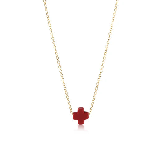 eNewton - 16" Necklace Gold - Signature Cross - Red