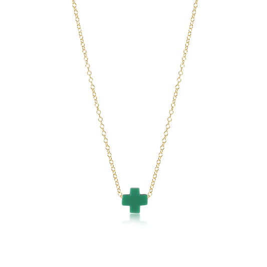 eNewton - 16" Necklace Gold - Signature Cross - Emerald