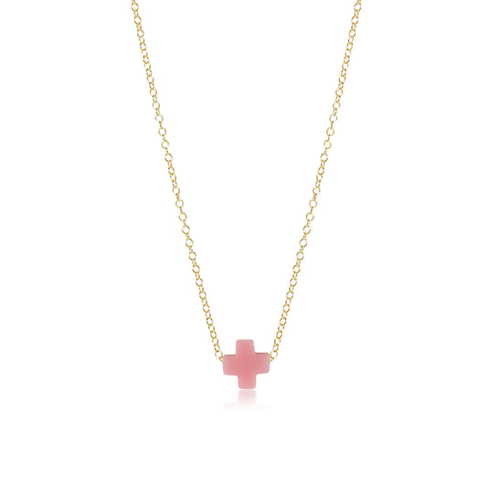eNewton - 16" Necklace Gold - Signature Cross - Pink