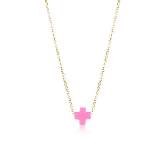 eNewton - 16" Necklace Gold - Signature Cross - Bright Pink