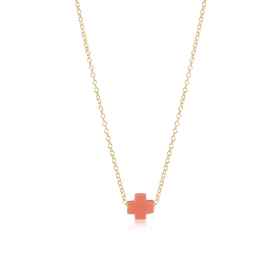 eNewton - 16" Necklace Gold - Signature Cross - Coral