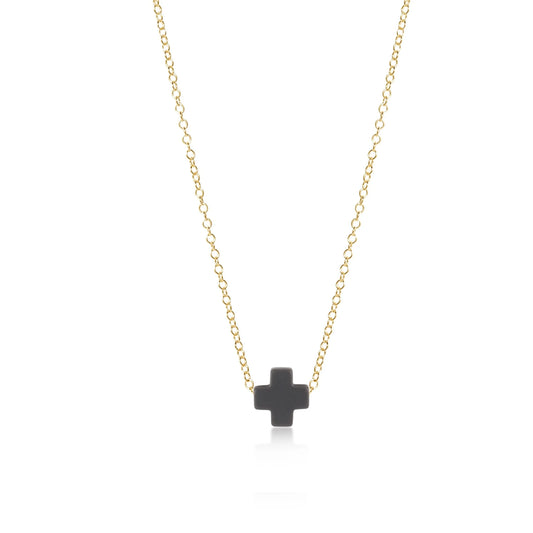 eNewton - 16" Necklace Gold - Signature Cross - Charcoal
