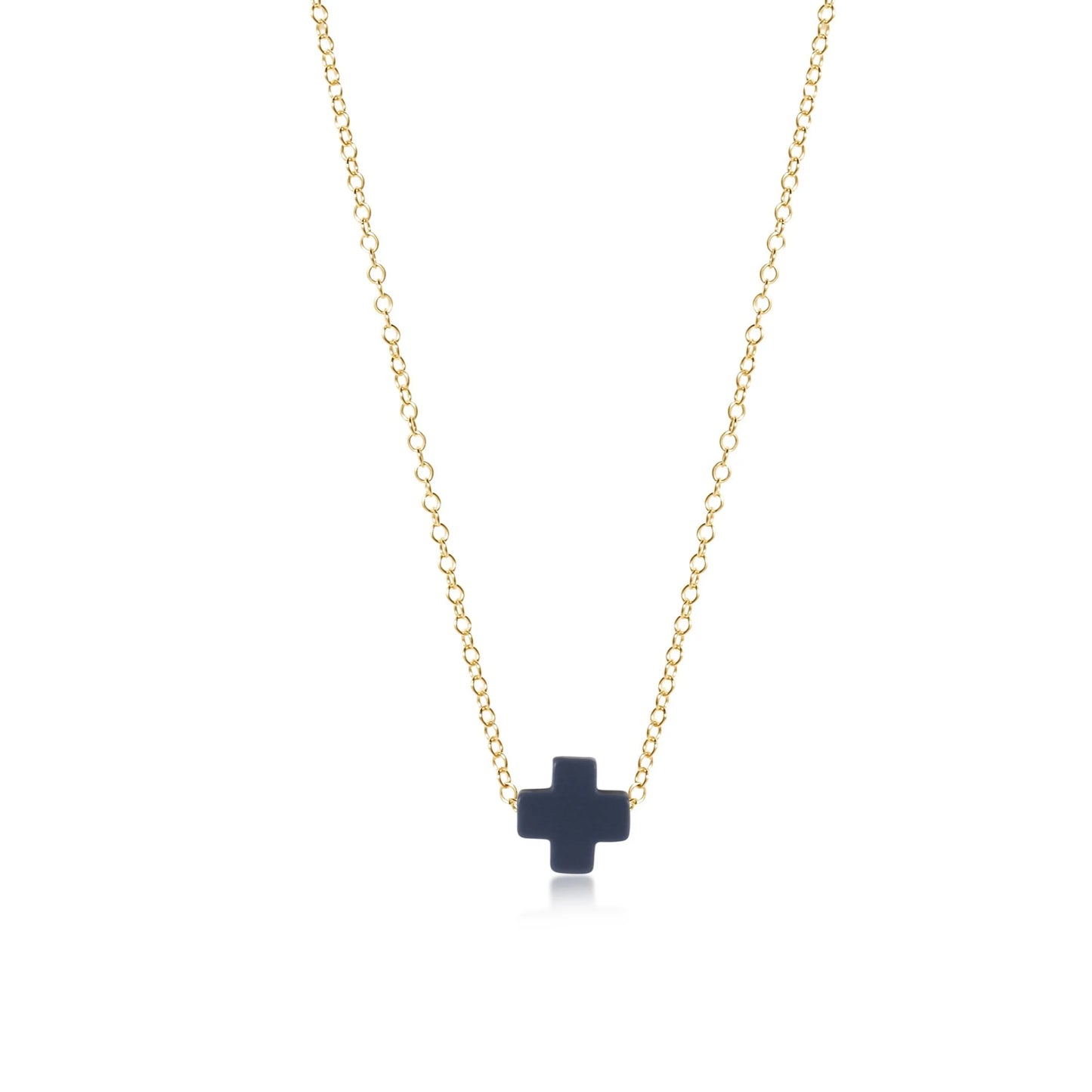 eNewton - 16" Necklace Gold - Signature Cross - Navy