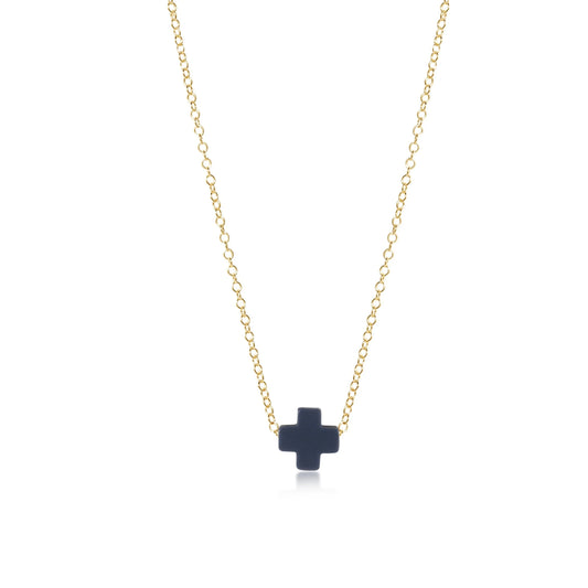 eNewton - 16" Necklace Gold - Signature Cross - Navy