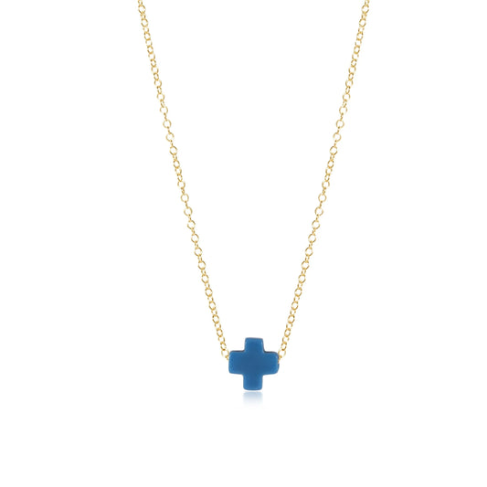 eNewton - 16" Necklace Gold - Signature Cross - Cobalt