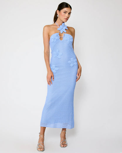 Gienna Crochet Maxi Dress - Powder Blue