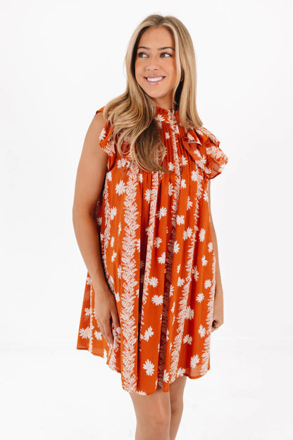 The Aubrey Pleated Dress - Burnt Orange
