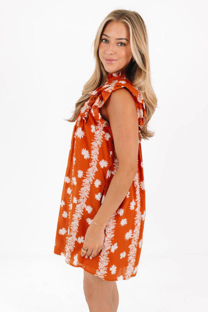The Aubrey Pleated Dress - Burnt Orange