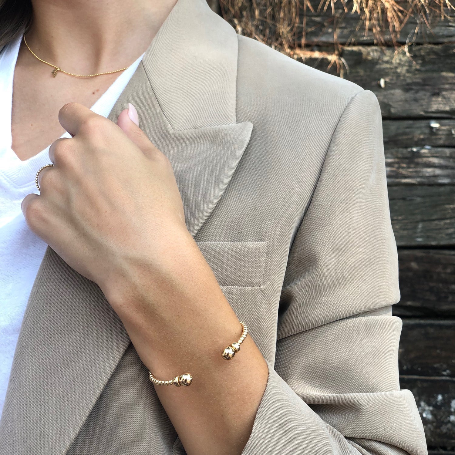 Classic Gold 3mm Bead Cuff - Gold - Spinout