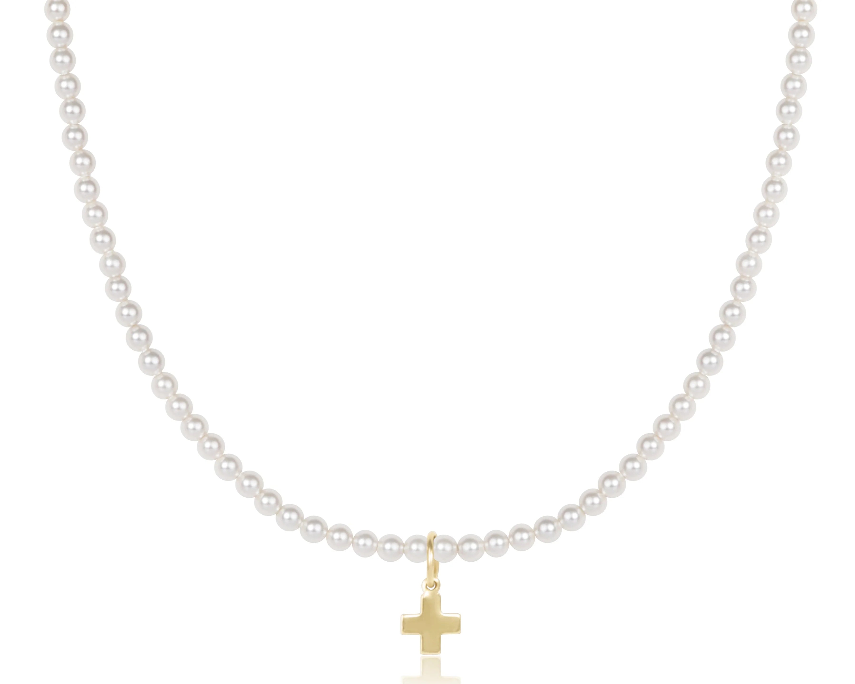 Choker Beaded - Classic Pearl 3mm - Signature Cross Gold Charm