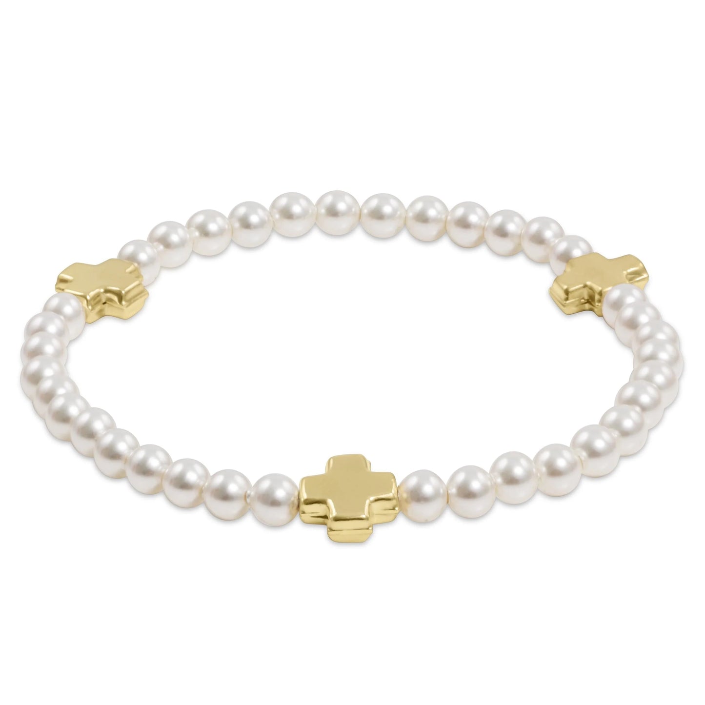 eNewton - Signature Cross Pearl Pattern 4mm Bead Bracelet - Gold