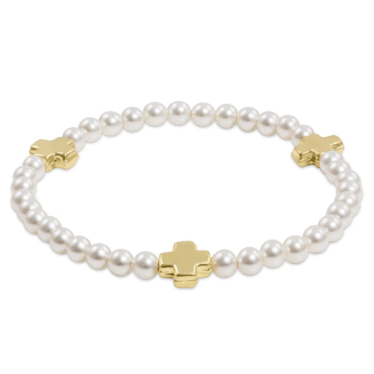 eNewton - Signature Cross Pearl Pattern 4mm Bead Bracelet - Gold