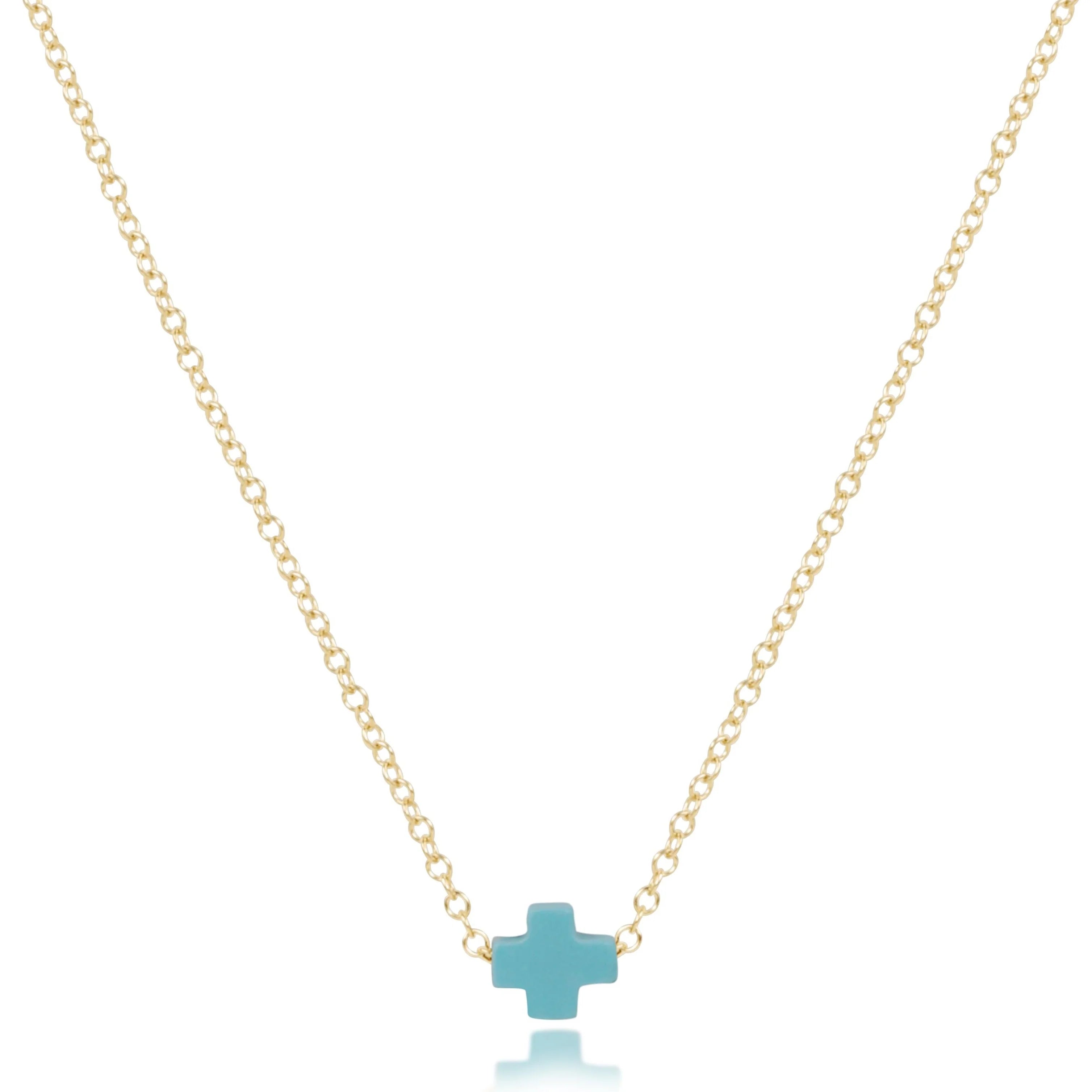 16" Necklace Gold - Signature Cross Small - Turquoise