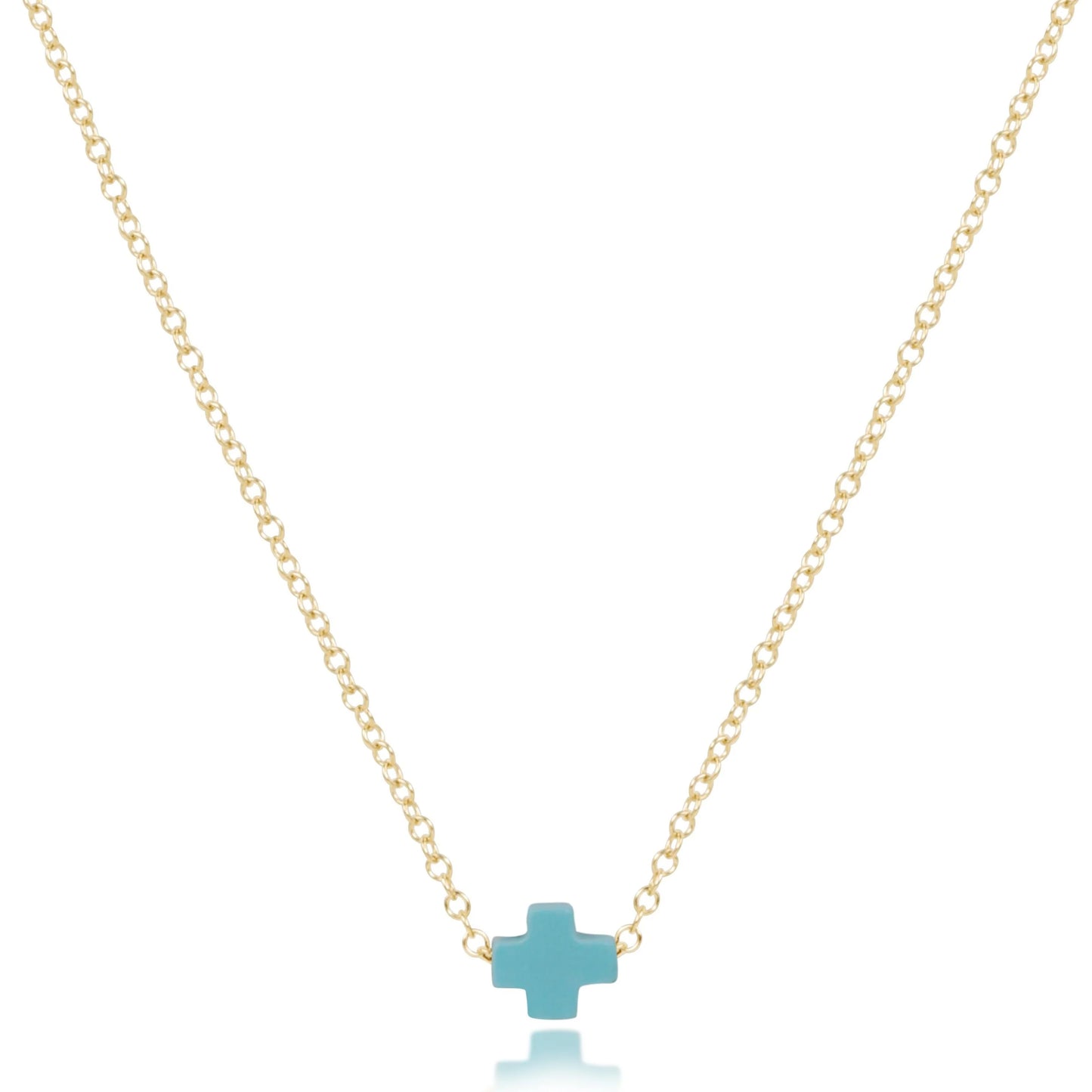 eNewton - 16" Necklace Gold - Signature Cross Small - Turquoise