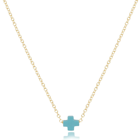 eNewton - 16" Necklace Gold - Signature Cross Small - Turquoise