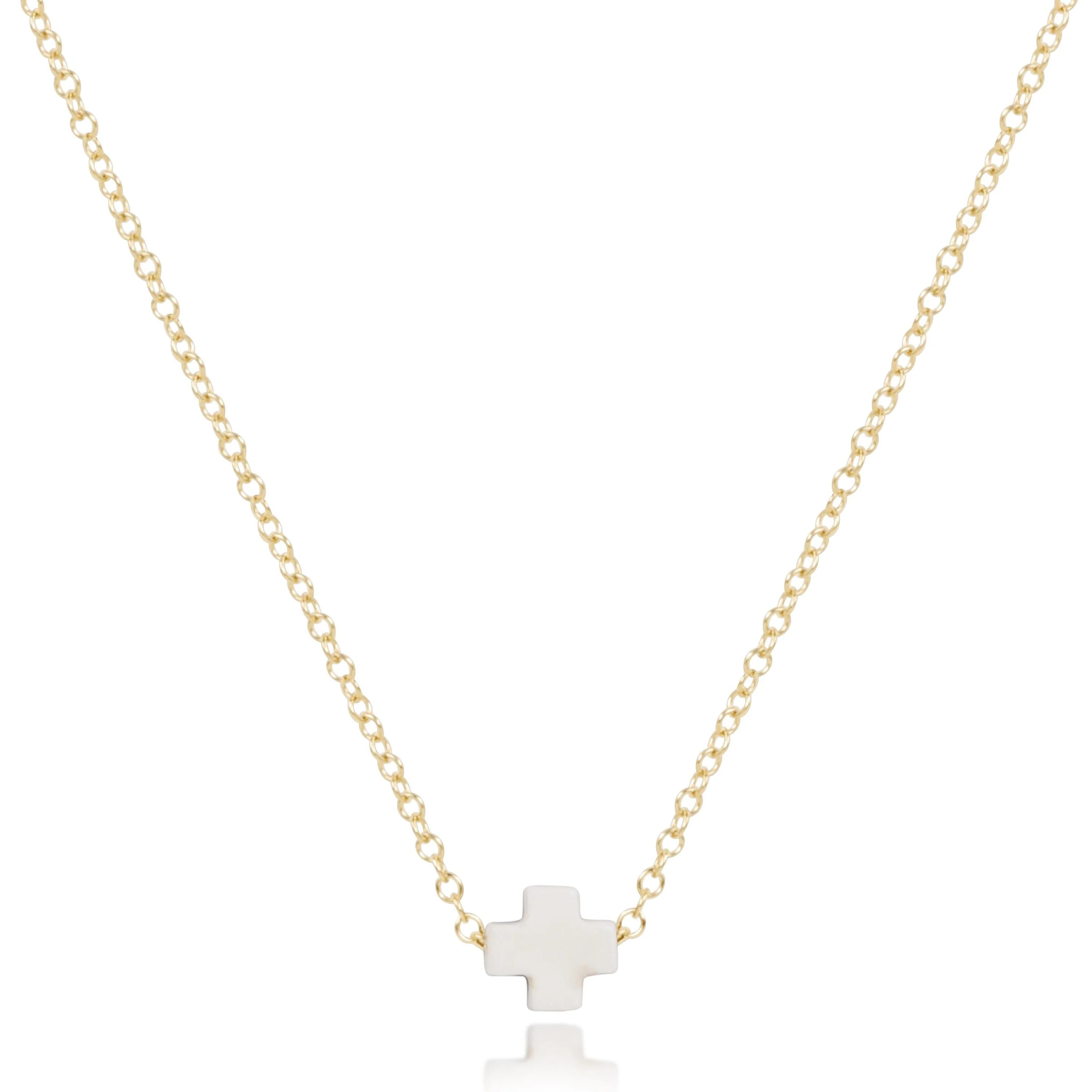 16" Necklace Gold - Signature Cross Small - Off-White
