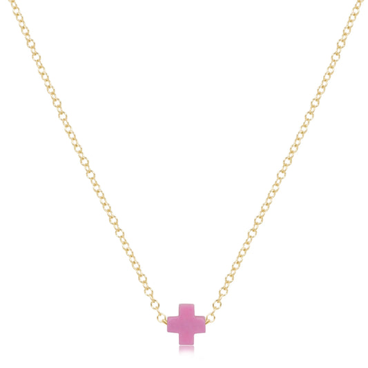 eNewton - 16" Necklace Gold - Signature Cross Small - Bright Pink
