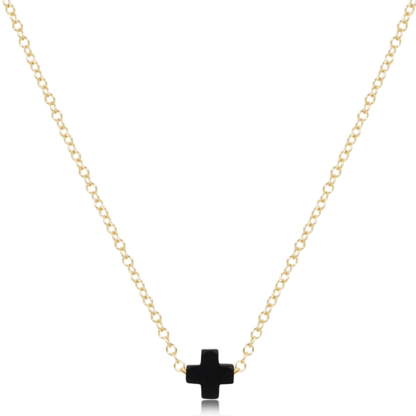 eNewton - 16" Necklace Gold - Signature Cross Small - Onyx