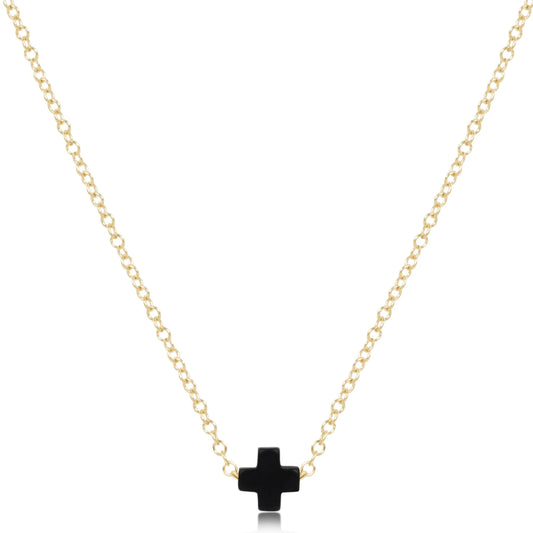 eNewton - 16" Necklace Gold - Signature Cross Small - Onyx