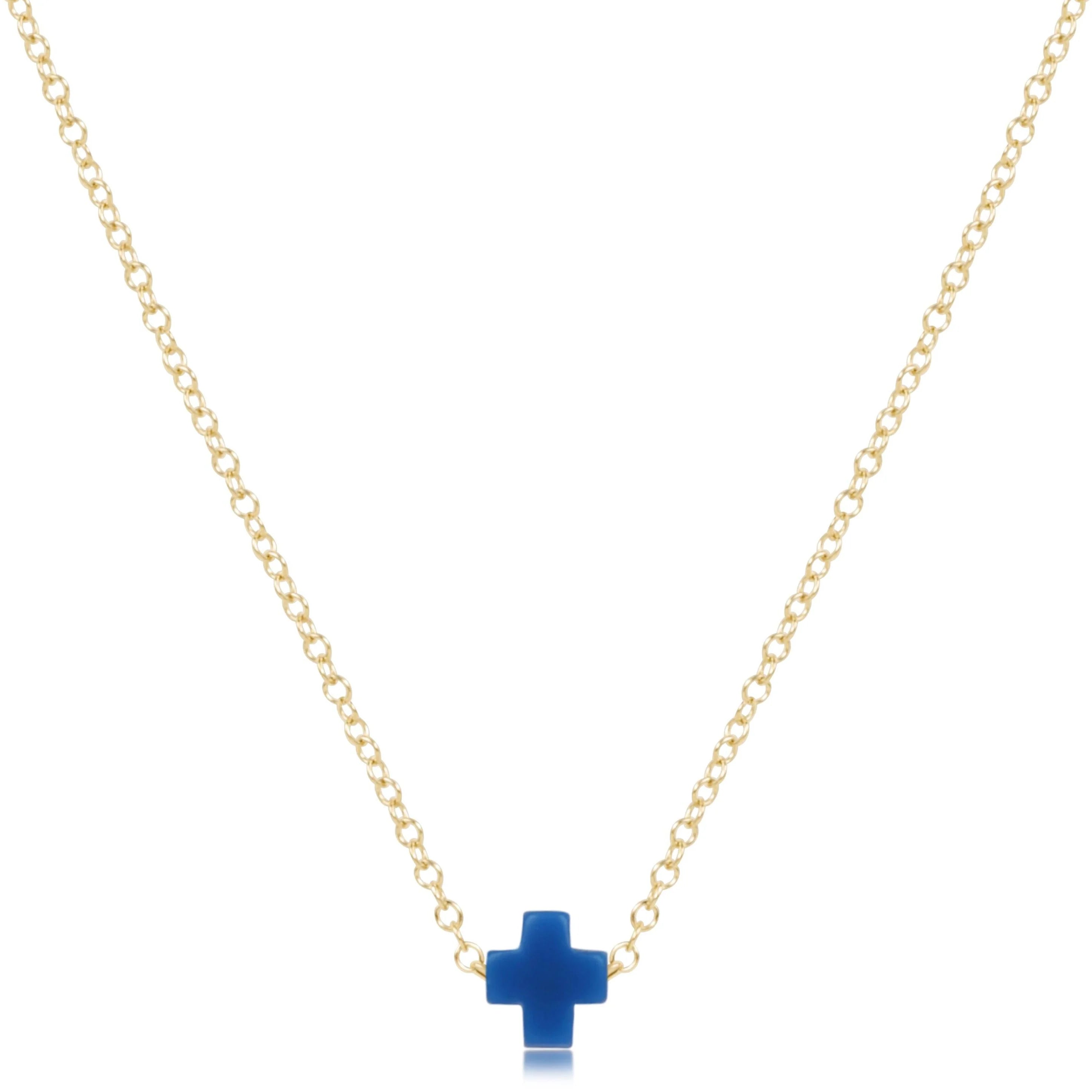 16" Necklace Gold - Signature Cross Small - Cobalt