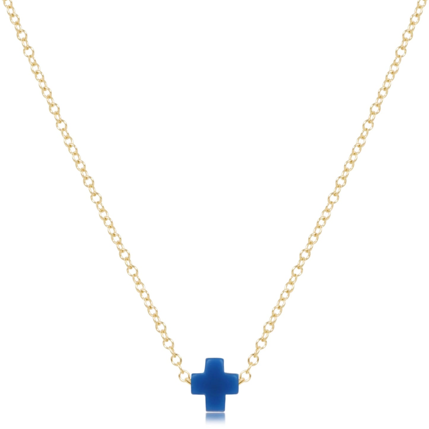 eNewton - 16" Necklace Gold - Signature Cross Small - Cobalt