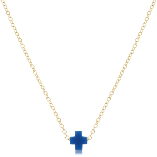 eNewton - 16" Necklace Gold - Signature Cross Small - Cobalt