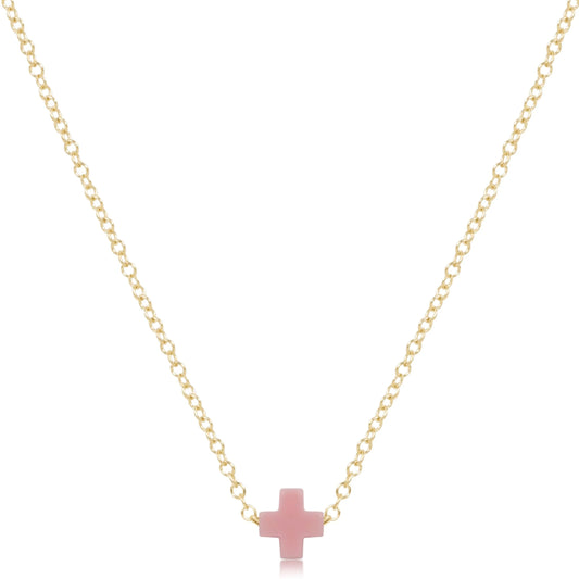 eNewton - 16" Necklace Gold - Signature Cross Small - Pink