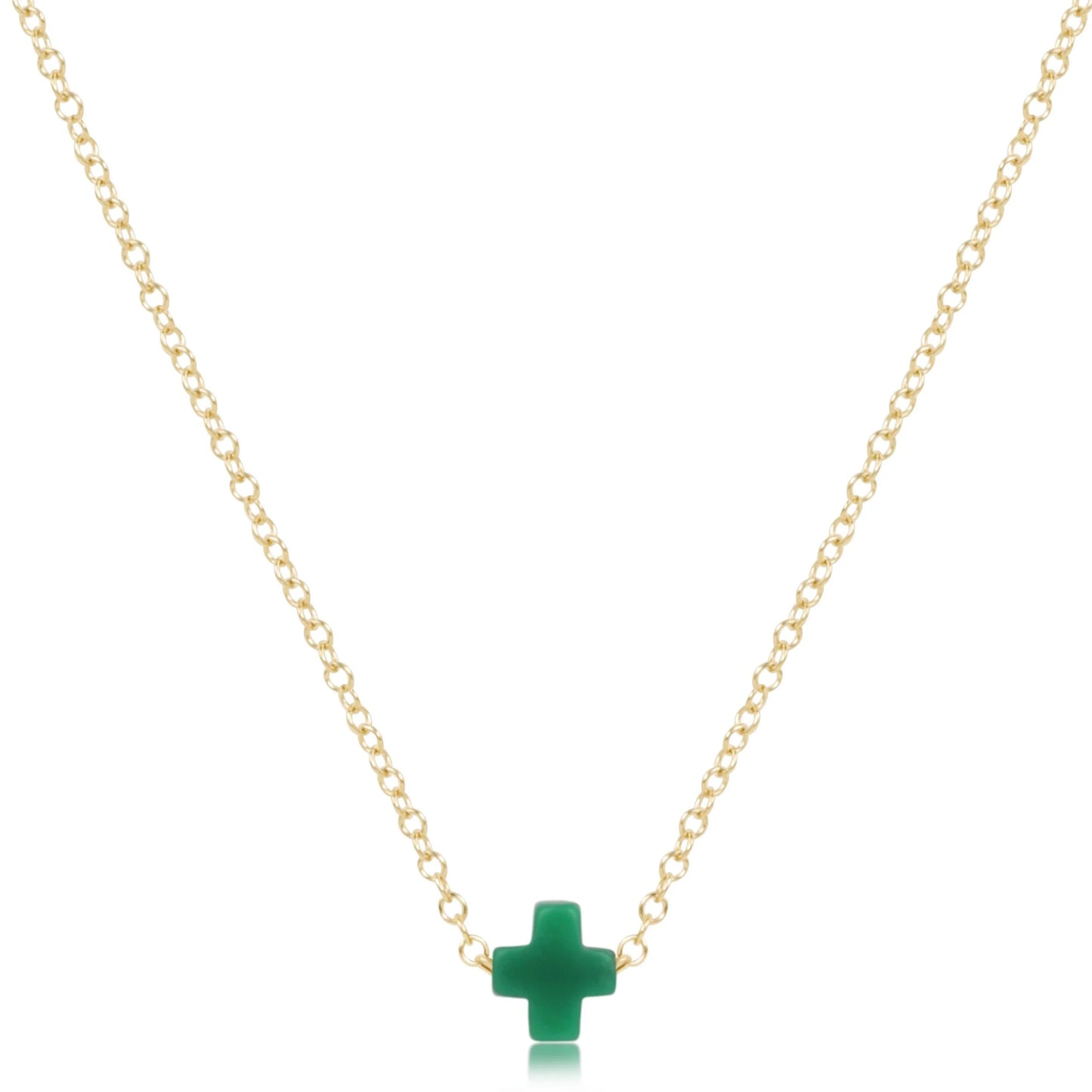 eNewton - 16" Necklace Gold - Signature Cross Small - Emerald