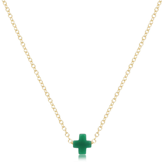 eNewton - 16" Necklace Gold - Signature Cross Small - Emerald