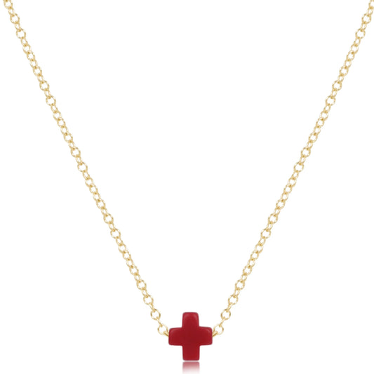 eNewton - 16" Necklace Gold - Signature Cross Small - Red