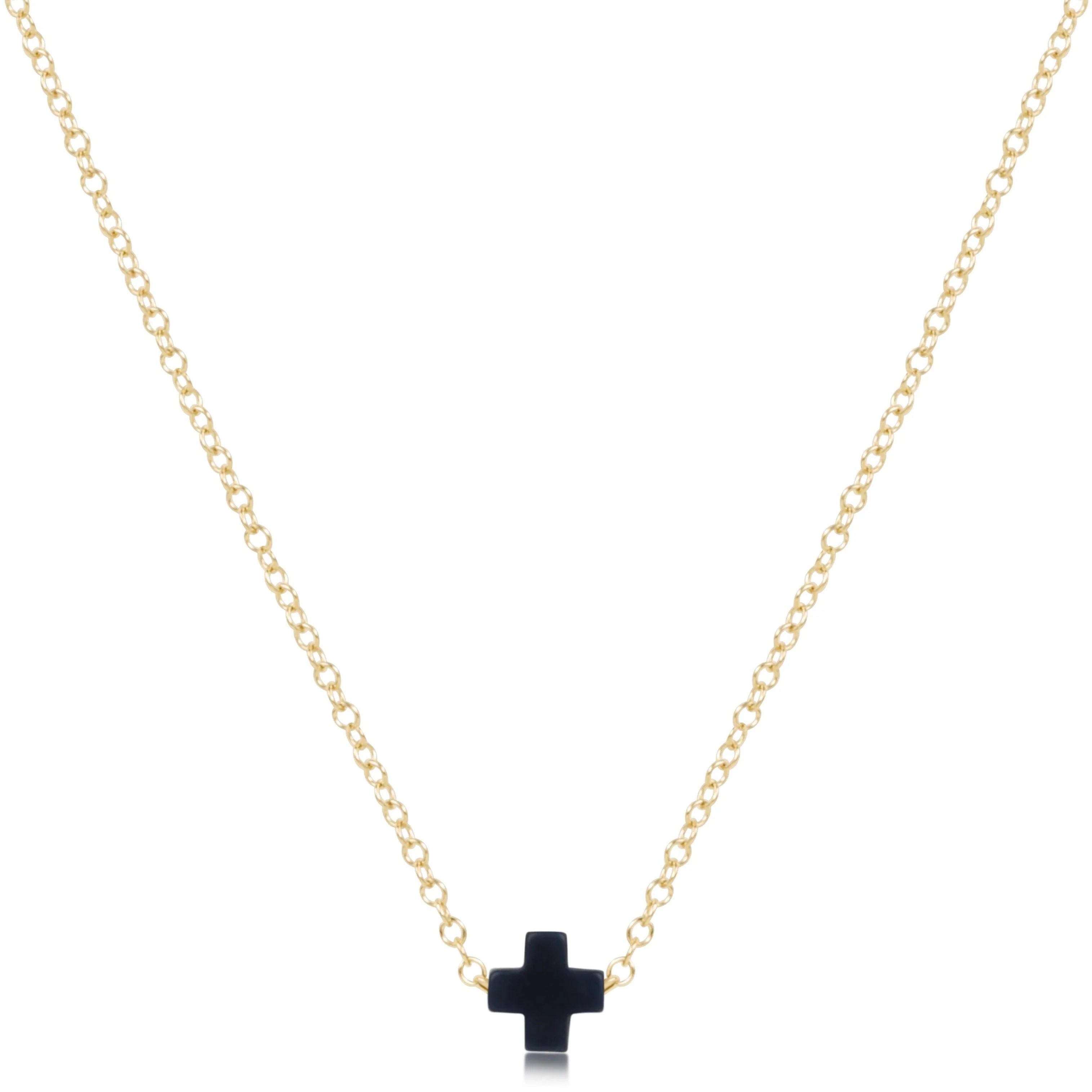 16" Necklace Gold - Signature Cross Small - Navy