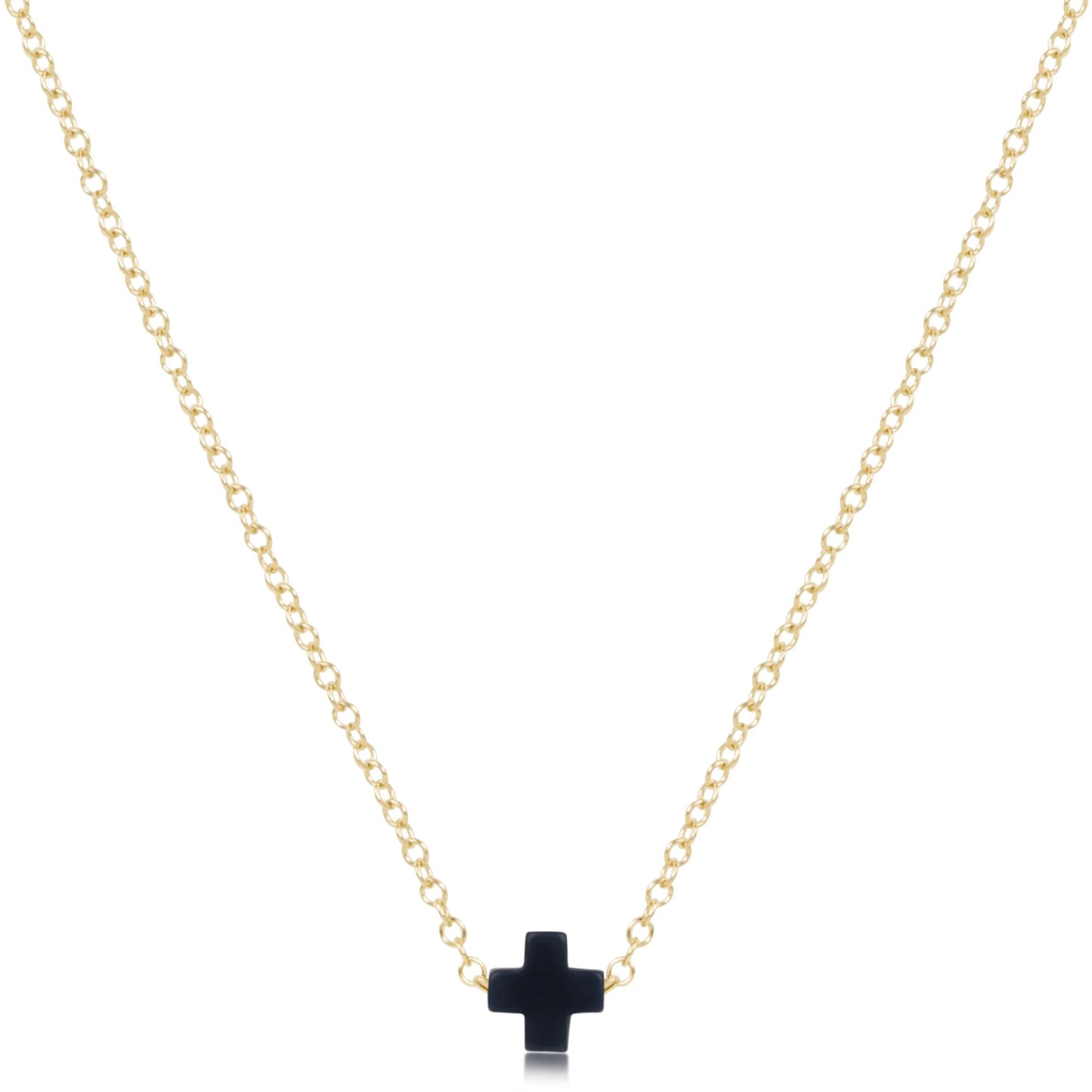 eNewton - 16" Necklace Gold - Signature Cross Small - Navy