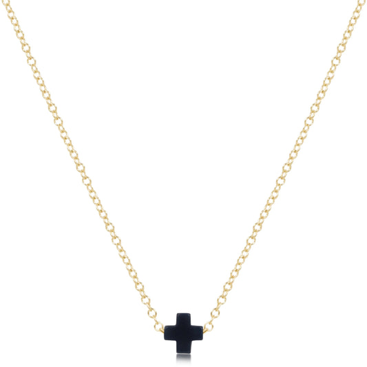 eNewton - 16" Necklace Gold - Signature Cross Small - Navy