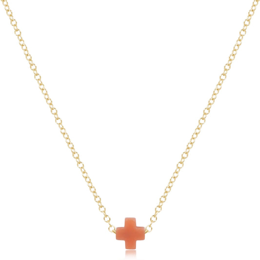 eNewton - 16" Necklace Gold - Signature Cross Small - Coral