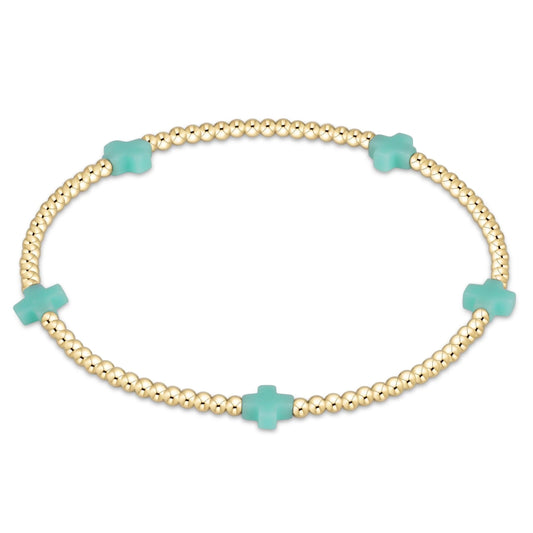 eNewton - Signature Cross Small Gold Pattern 2mm Bead Bracelet - Mint