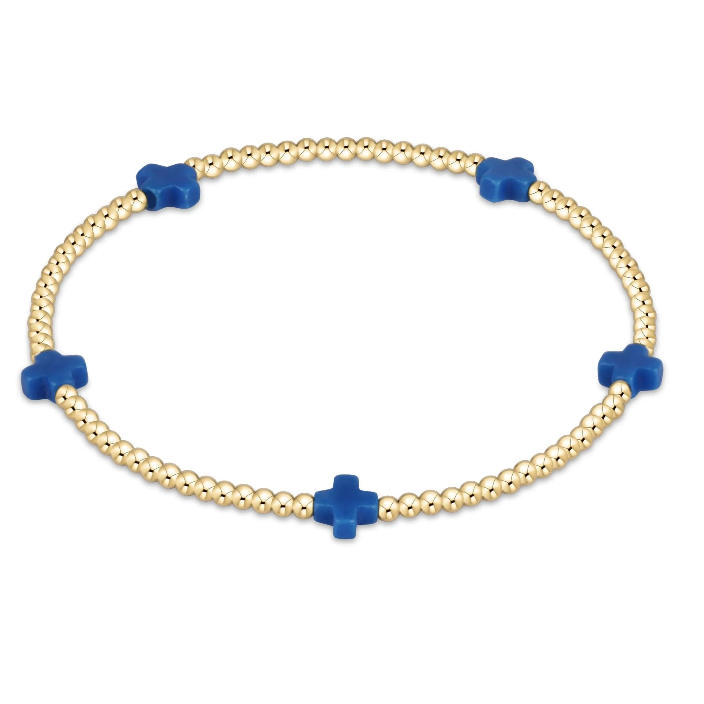 Signature Cross Small 2mm Gold Bracelet - Cobalt