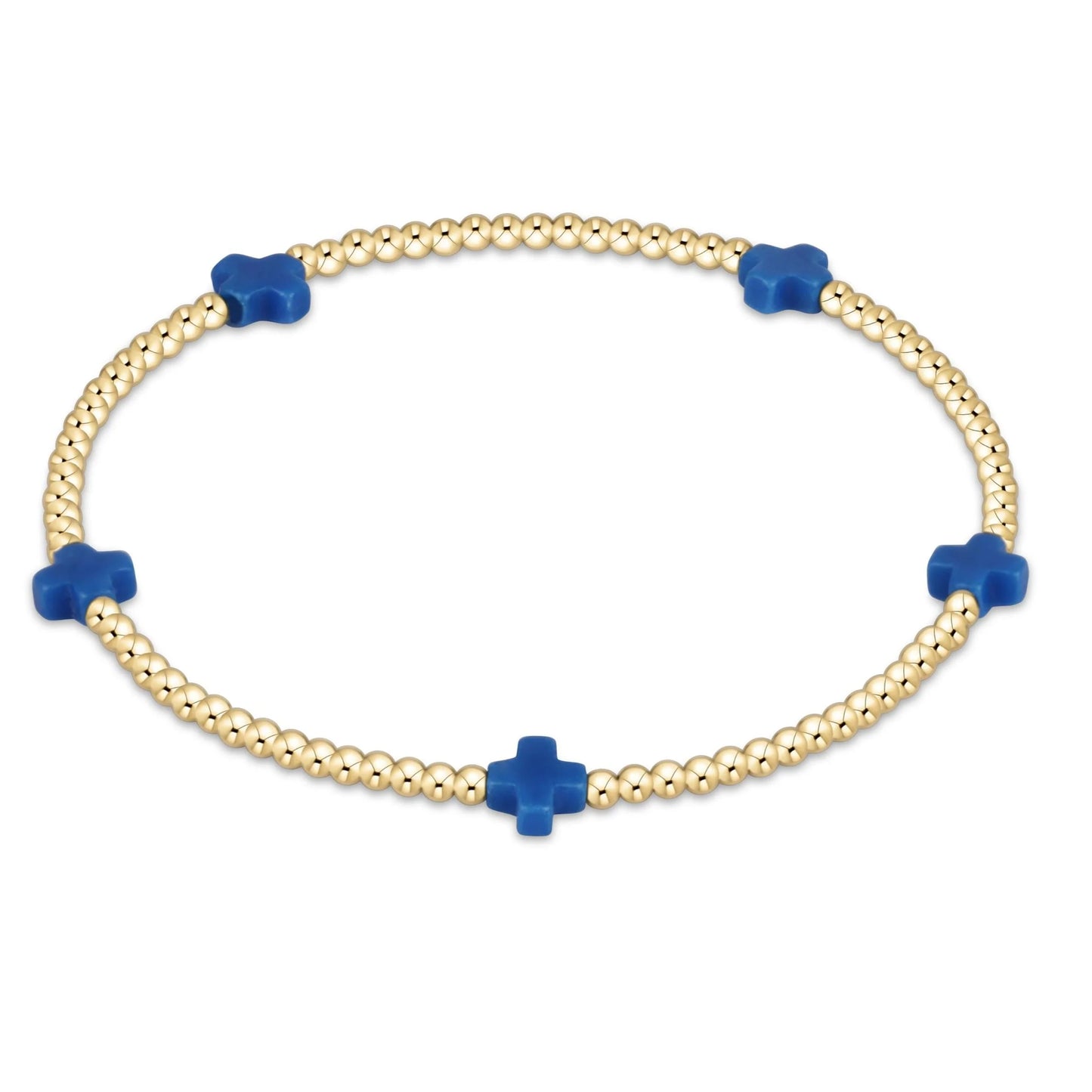 eNewton - Signature Cross Small Gold Pattern 2mm Bead Bracelet - Cobalt