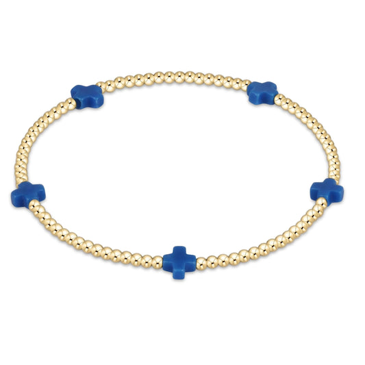 eNewton - Signature Cross Small Gold Pattern 2mm Bead Bracelet - Cobalt