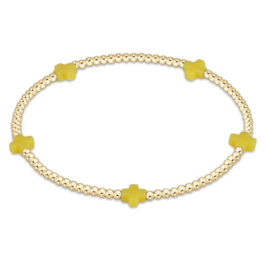 eNewton - Signature Cross Small Gold Pattern 2mm Bead Bracelet - Canary