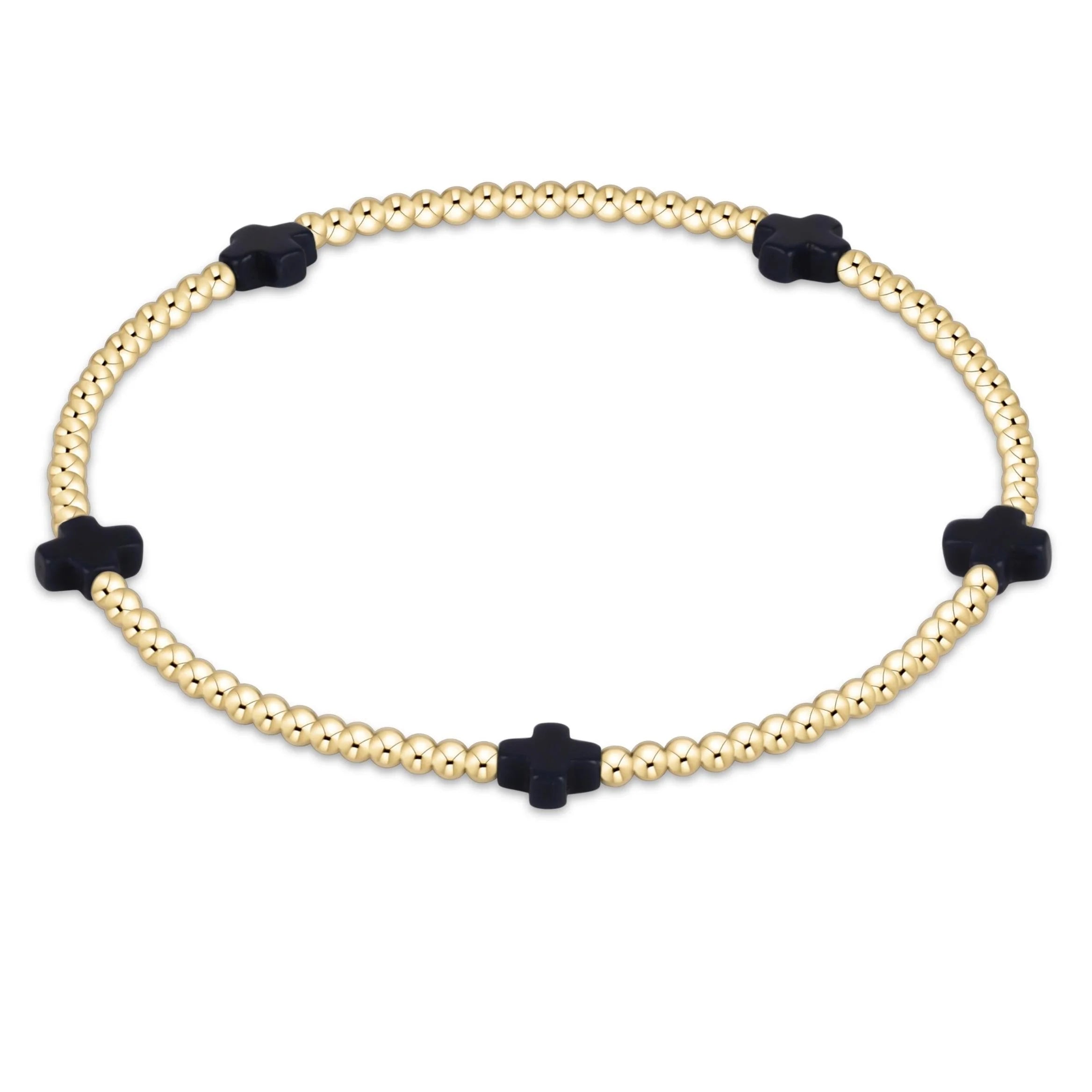 Signature Cross Small 2mm Gold Bracelet - Navy
