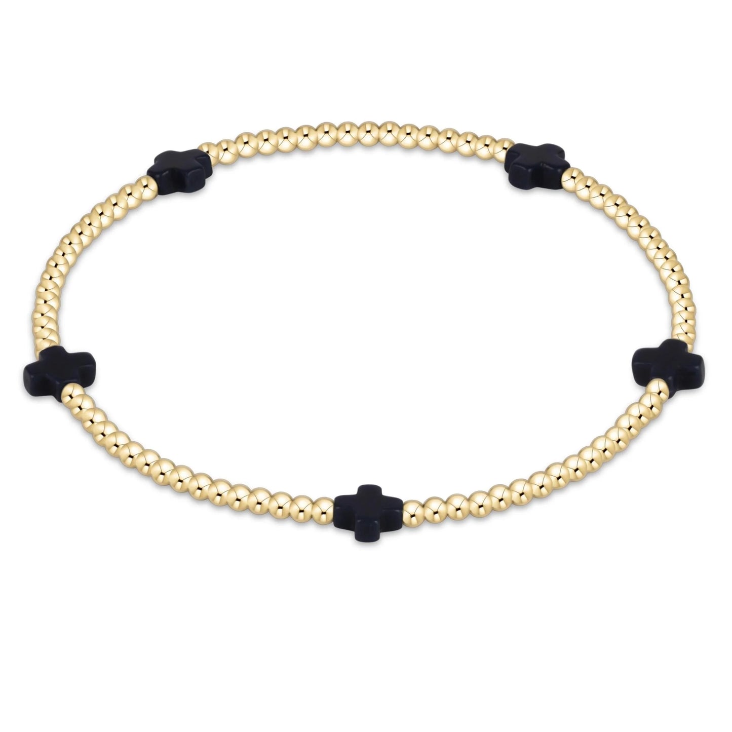 eNewton - Signature Cross Small Gold Pattern 2mm Bead Bracelet - Navy