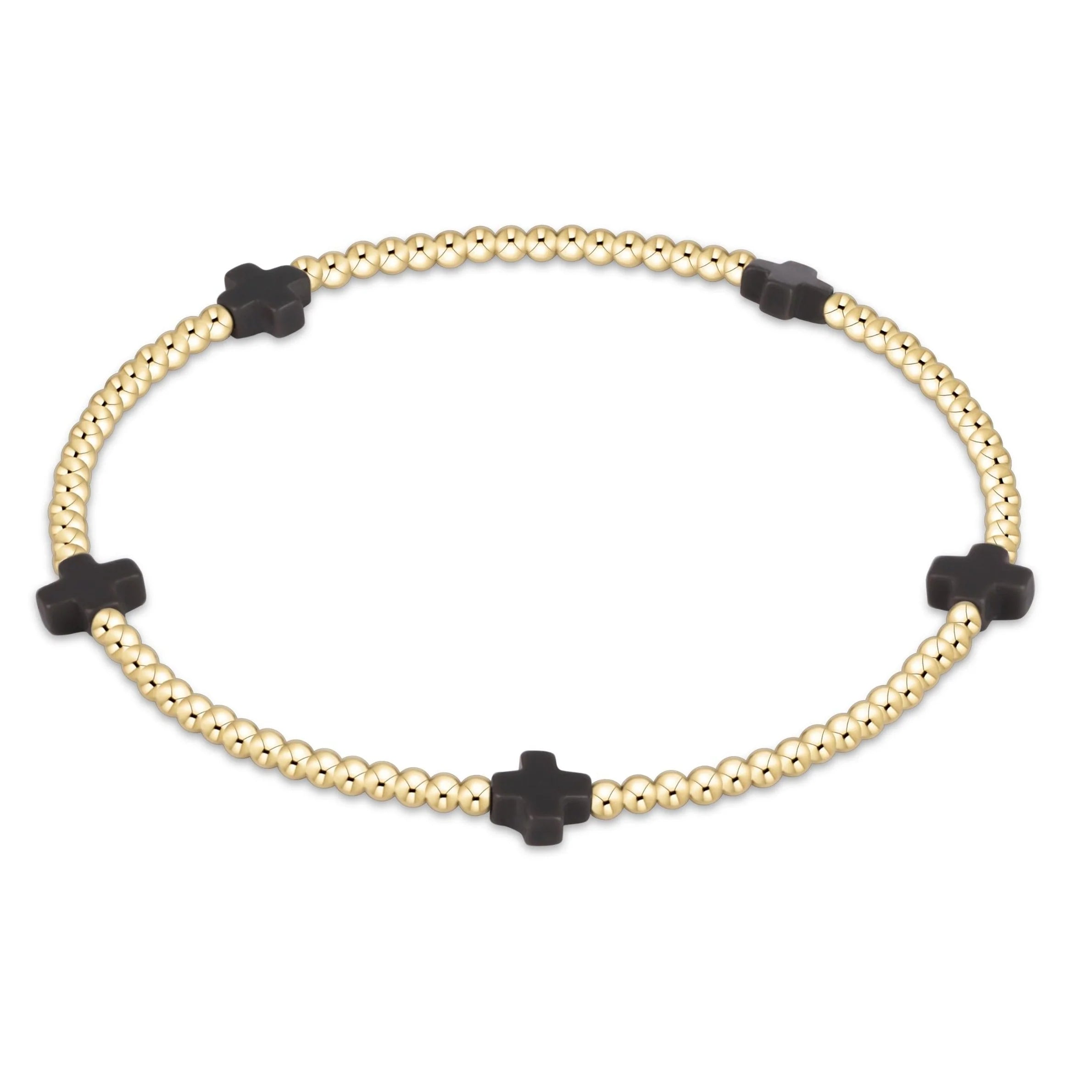 Signature Cross Small 2mm Gold Bracelet - Charcoal