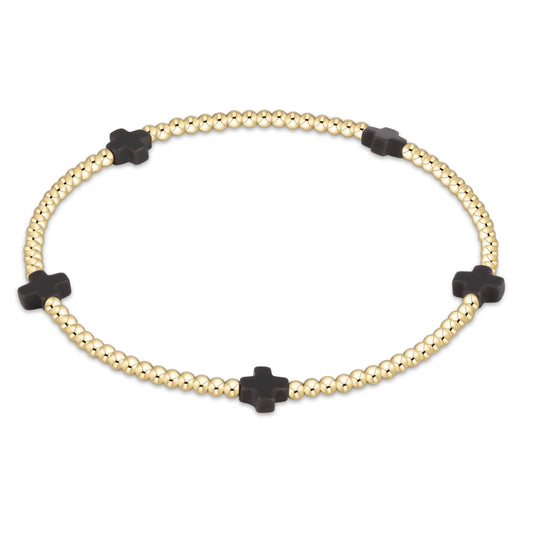 eNewton - Signature Cross Small Gold Pattern 2mm Bead Bracelet - Charcoal