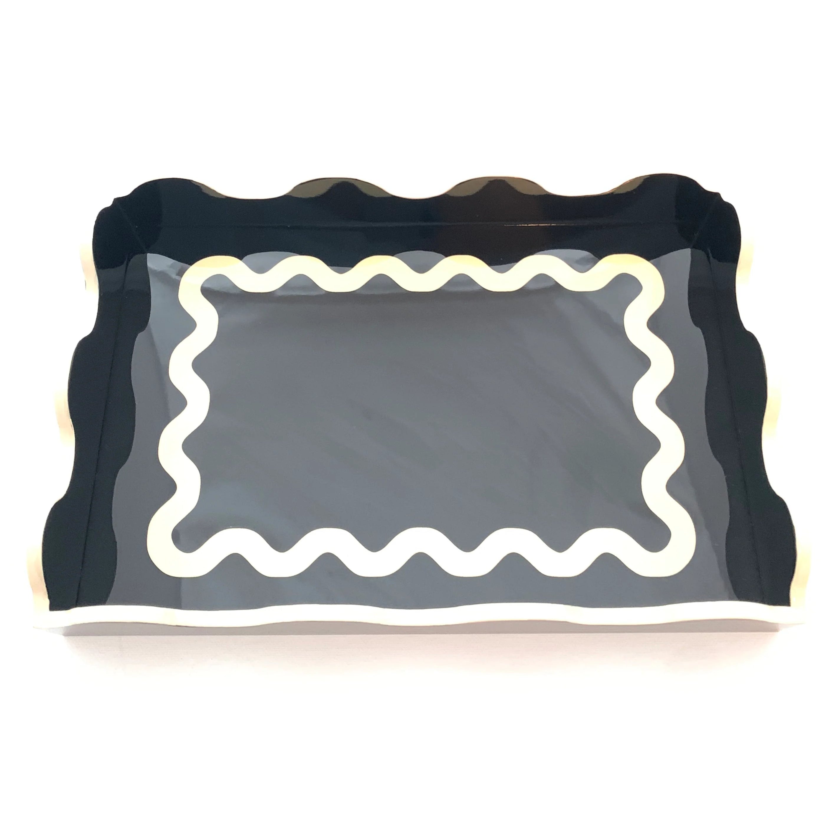 Rectangle Wavy Line Tray - Black/Cream