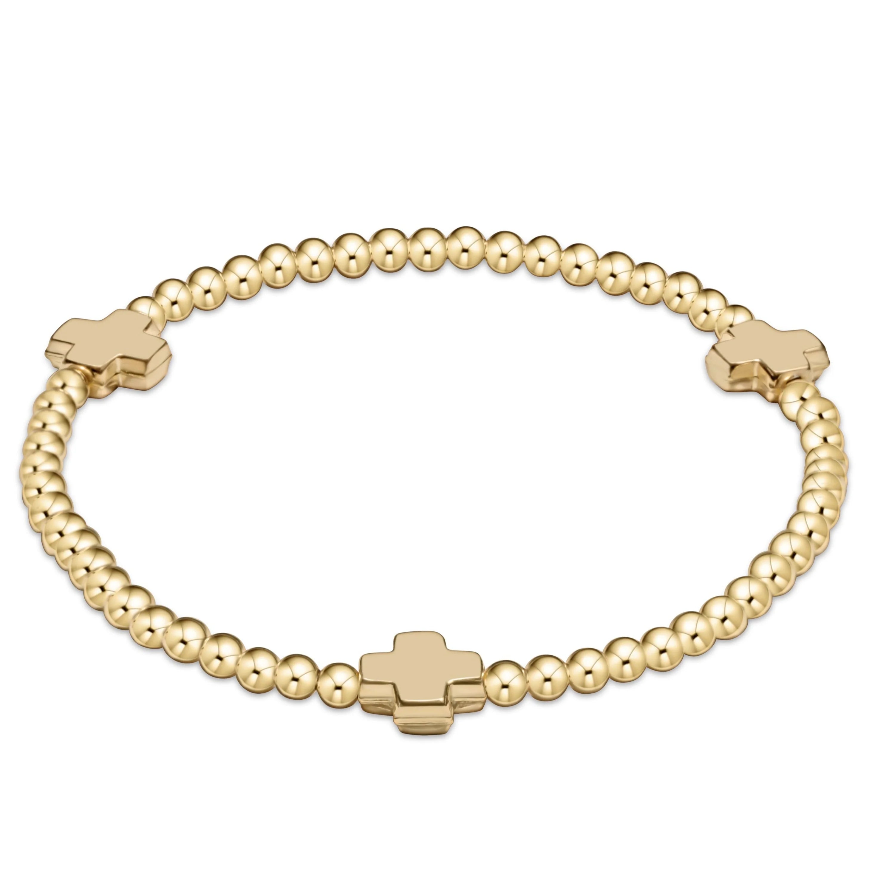 eGirl - Signature Cross Gold Pattern 3mm Bead Bracelet - Gold