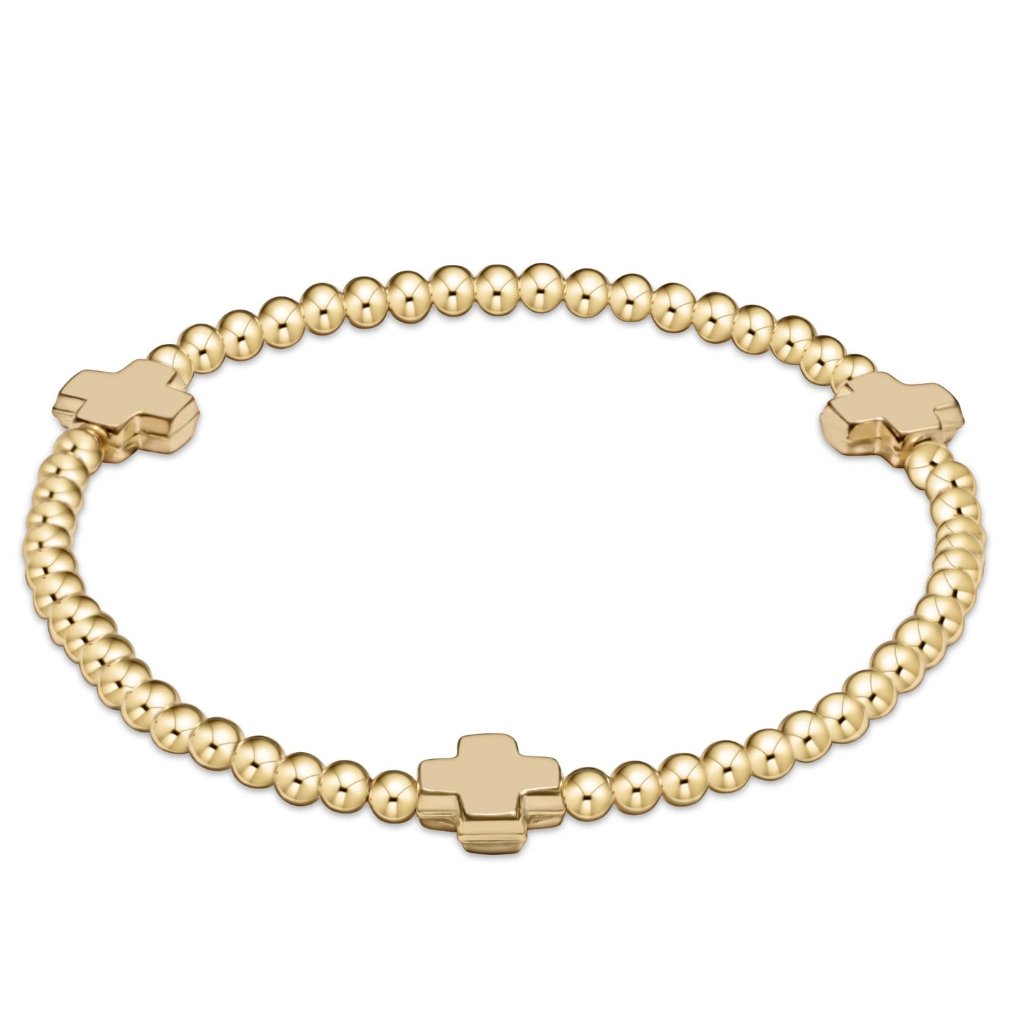 eNewton - Signature Cross Gold Pattern 3mm Bead Bracelet - Gold