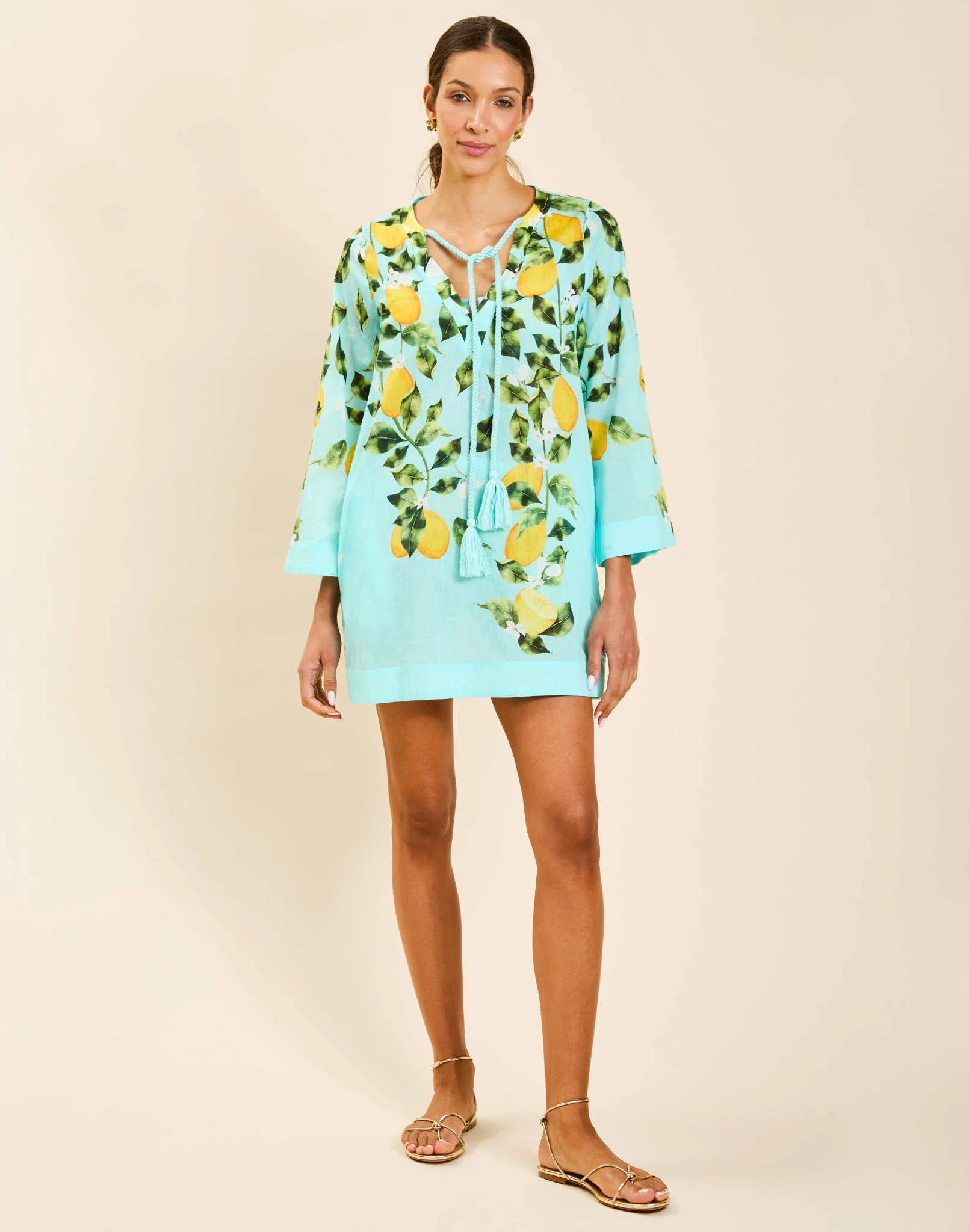 Ines Caftan Mini Dress - Sorrento Citrus