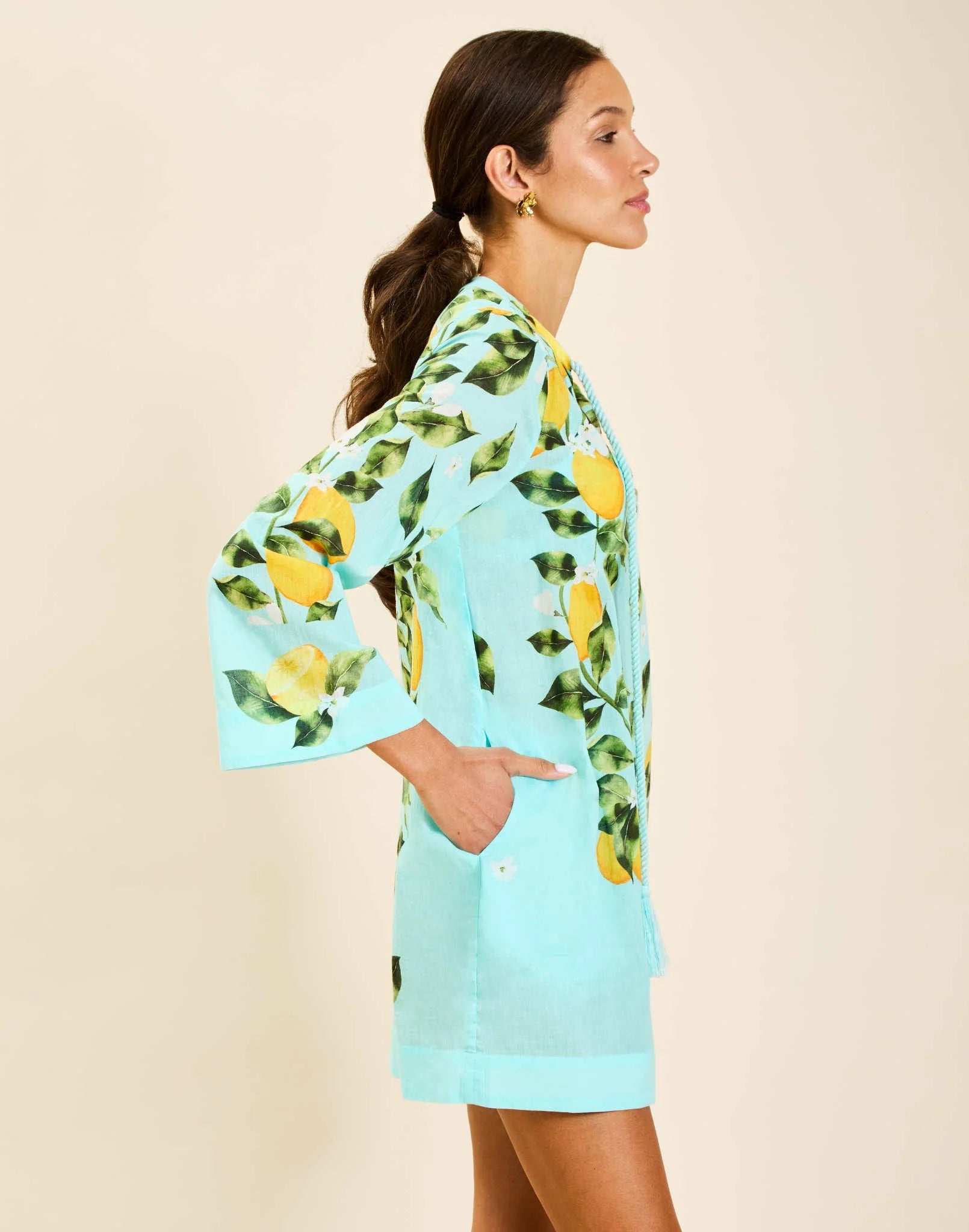 Ines Caftan Mini Dress - Sorrento Citrus